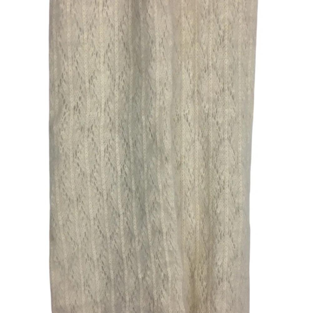 ANGORA Rabbit Hair Wool Blend Scarf Fresh Ivory Fringe Neutral Coastal Grandma